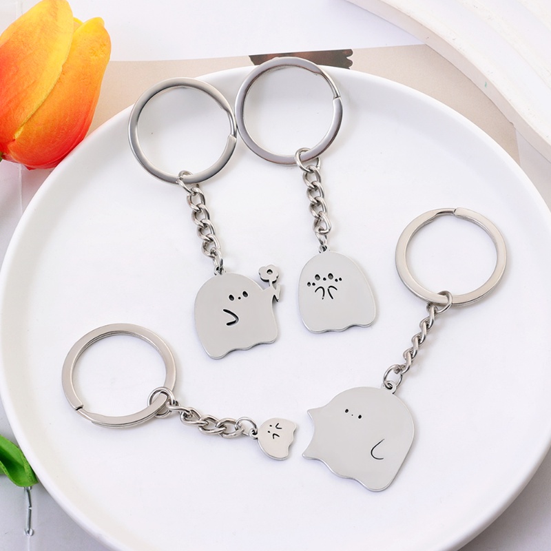Móc Khóa Kim Loại Màu Bạc Hình Cặp Đôi Gnocchi Ghost Dễ Thương