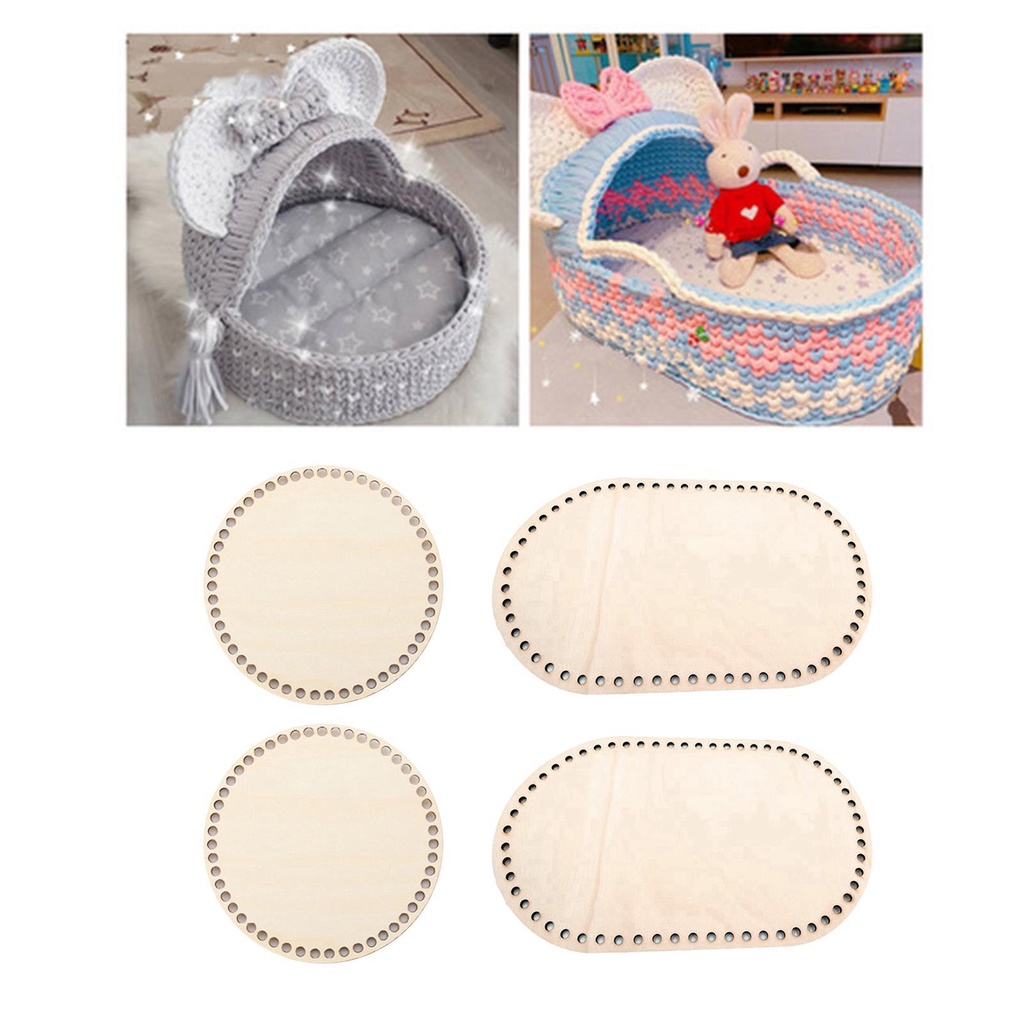 Giỏ Đan Len Đế Gỗ Hình Oval Có Lỗ Tiện Dụng