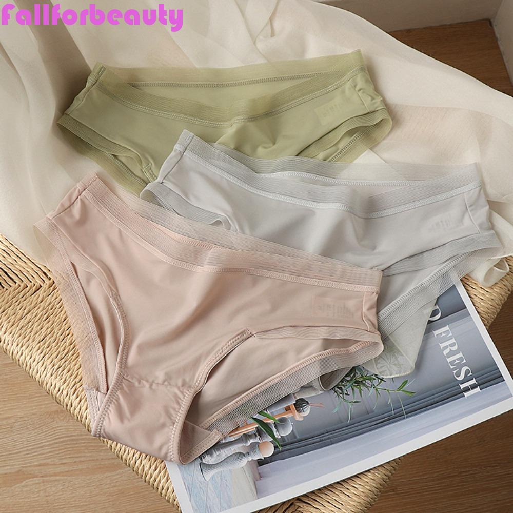 FALLFORBEAUTY Quần Lót Lưng Vừa Phối Ren Lưới Phong Cách Nhật Hàn Đơn Giản Thời Trang Cho Nữ