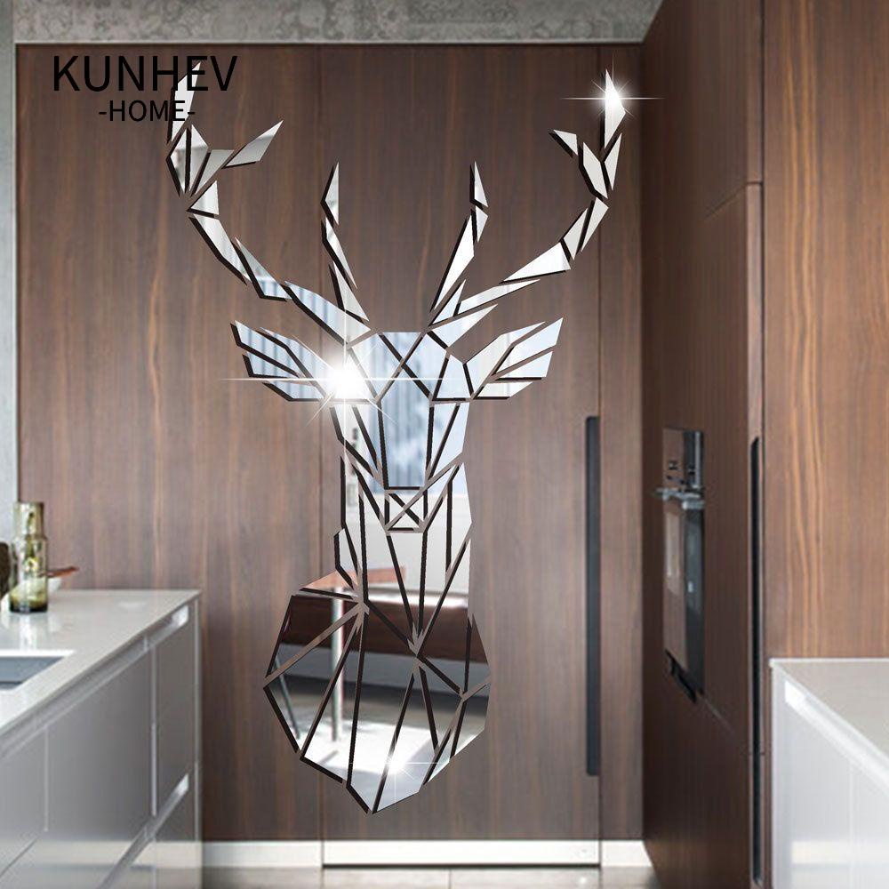 KUNHEV Sticker Dán Tường Hình Đầu Hươu 3D Nhiều Kích Cỡ