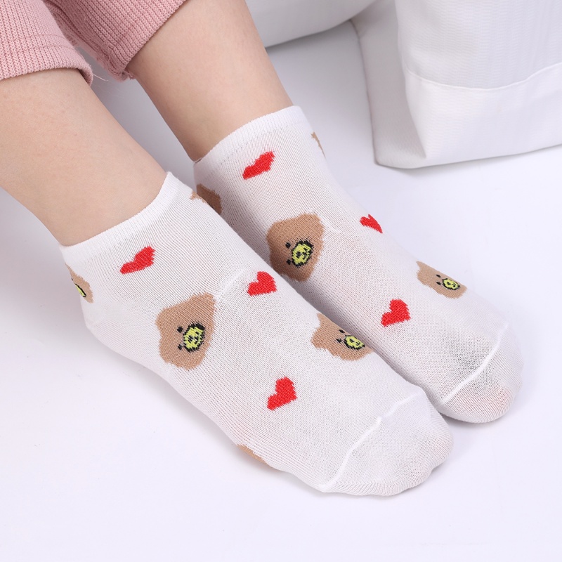 Set 10 Đôi Vớ Ngắn Mỏng Vô Hình Thoáng Khí Không Trơn Họa Tiết Gấu Hoạt Hình Dễ Thương Thoáng Khí Thoải Mái Harajuku Mùa Hè Hấp Thụ Mồ Hôi Cho Nữ