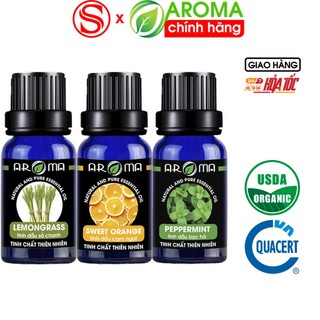 Combo 3 tinh dầu AROMA Sả Chanh - Cam Ngọt - Bạc Hà, tinh dầu thơm phòng nguyên chất tự nhiên