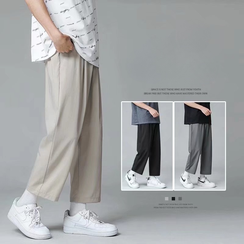 Quần Kaki nam ống suông Nhẹ và mỏng Thể Thao Dáng Rộng Chất Liệu Lụa Lạnh Mềm Mịn Thời Trang Mùa Hè Phong Cách Hàn Quốc Cho Nam Giới quần thun nam