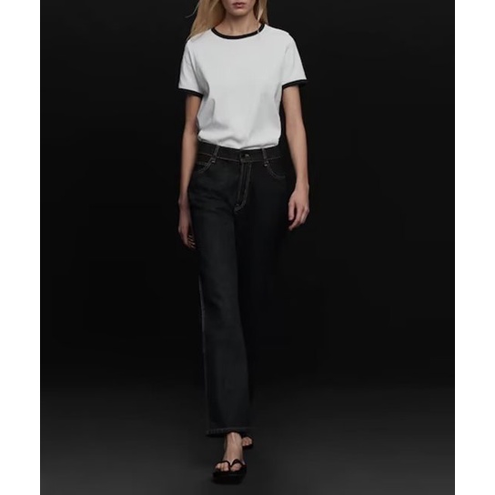 Áo Thun Cotton Tay Ngắn Dáng Ôm Phối Màu Tương Phản Thời Trang Zara 6866772