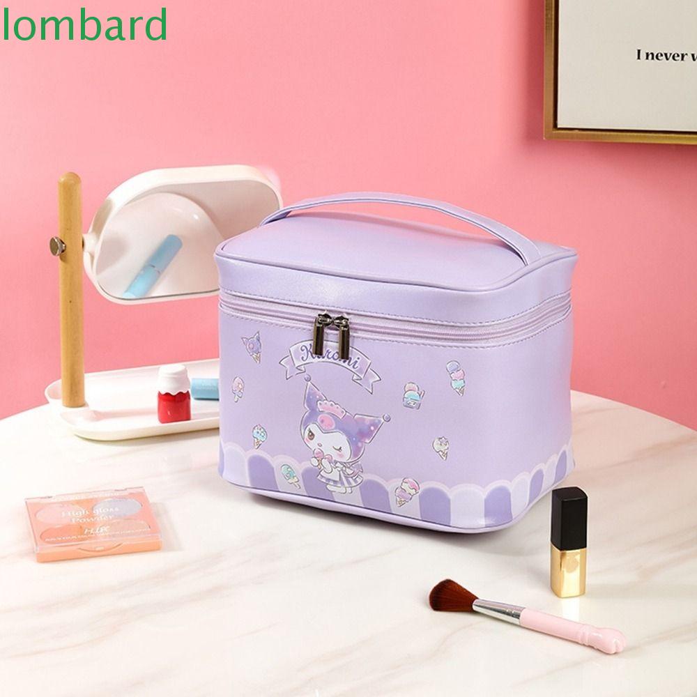 LOMBARD Túi Da PU Đựng Mỹ Phẩm / Đồ Trang Điểm / Vệ Sinh Cá Nhân Du Lịch In Hình Mèo Kitty Có Khóa Kéo