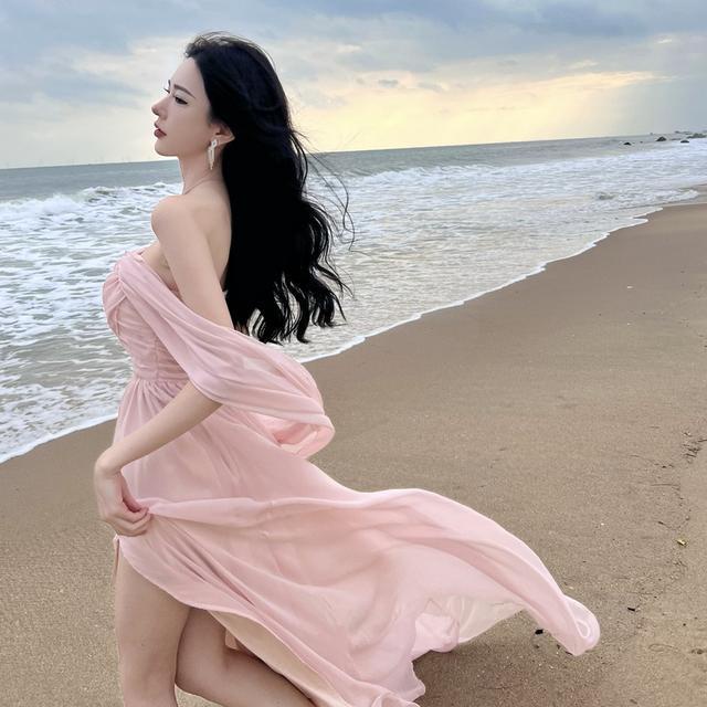 Đầm Voan Xẻ Tà Màu Sắc Ngọt Ngào Thời Trang Đi Biển Cho Nữ