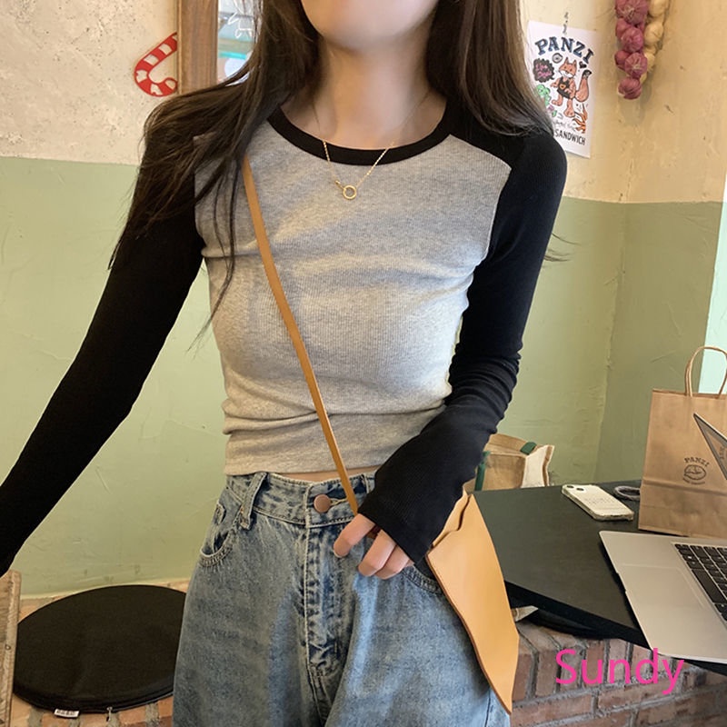 Áo Thun Tay Dài Màu Sắc Retro Dành Cho Nữ