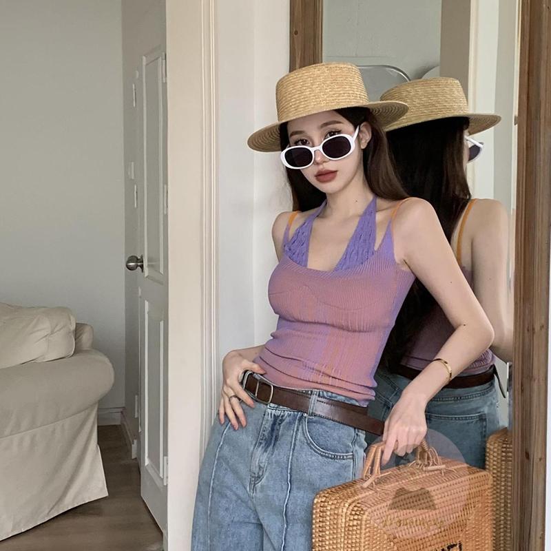Áo Tank Top Giả Hai Lớp Màu Sắc Tương Phản Thời Trang Cho Nữ