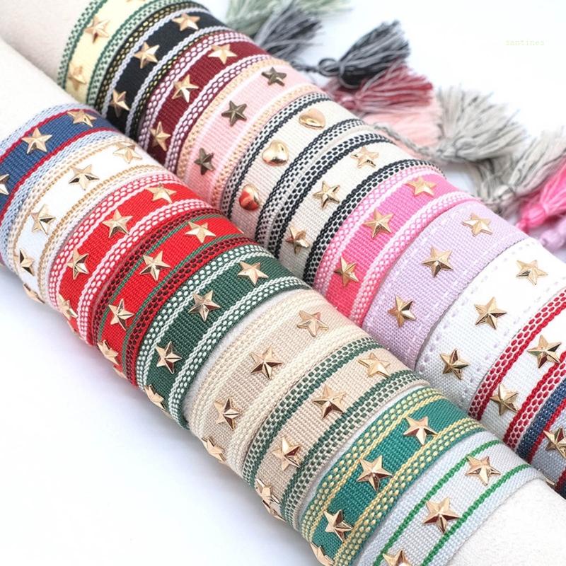 Vòng Tay Dây Bện Tua Rua Gắn Đinh Tán Phong Cách Bohemian Thời Trang