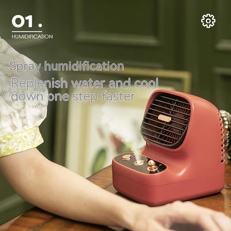 Quạt Phun Sương Làm Mát usb Kiểu Retro Sáng Tạo Quạt bàn nhỏ cổ điển, đơn giản và di động, sạc USB màu trơn cổ điển, thích hợp cho mùa hè