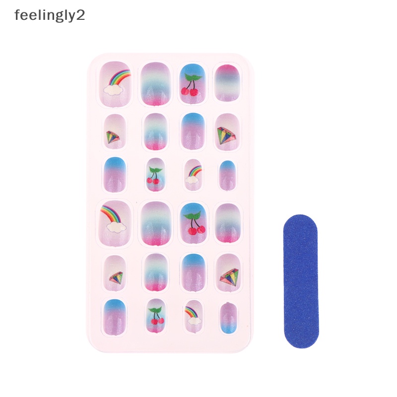 Bộ 24 Móng Tay Giả Họa Tiết Hoạt Hình Nhiều Màu Dễ Thương Cho Bé Gái