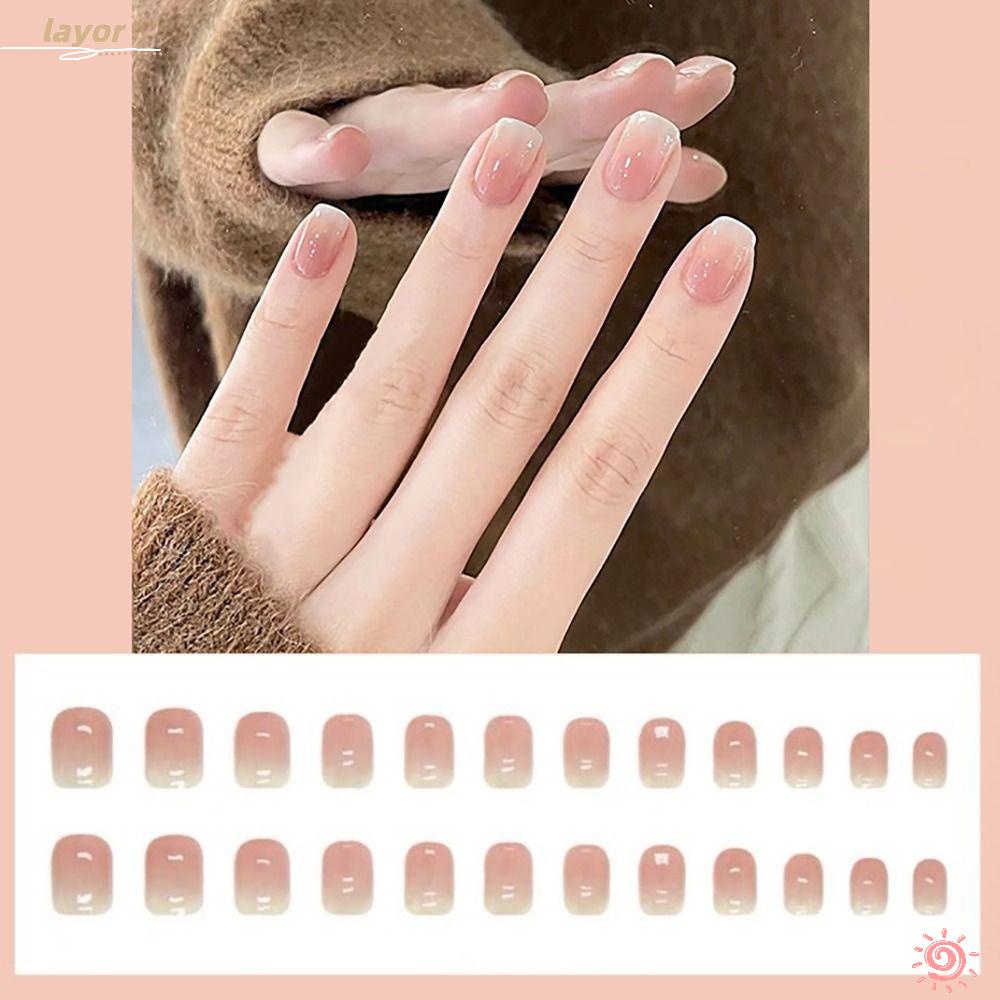 LAY Bộ 24 Móng Tay Giả Ngắn Bóng Thời Trang Cho Nữ