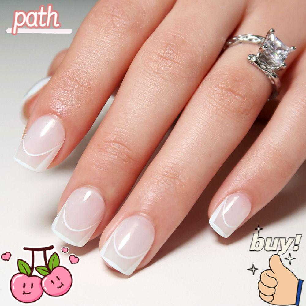 PATH Bộ 24 Móng Tay Giả Viền Đen Kiểu Pháp Tự Làm