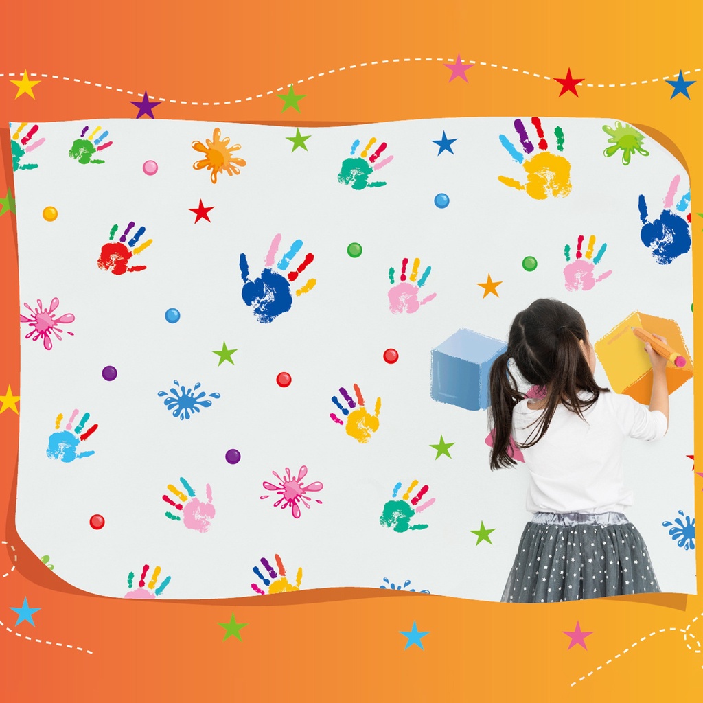1 Set / 1 Nhãn Dán Tường Tự Dính Họa Tiết Dấu Tay Nhiều Màu Sắc Trang Trí Nhà Trẻ
