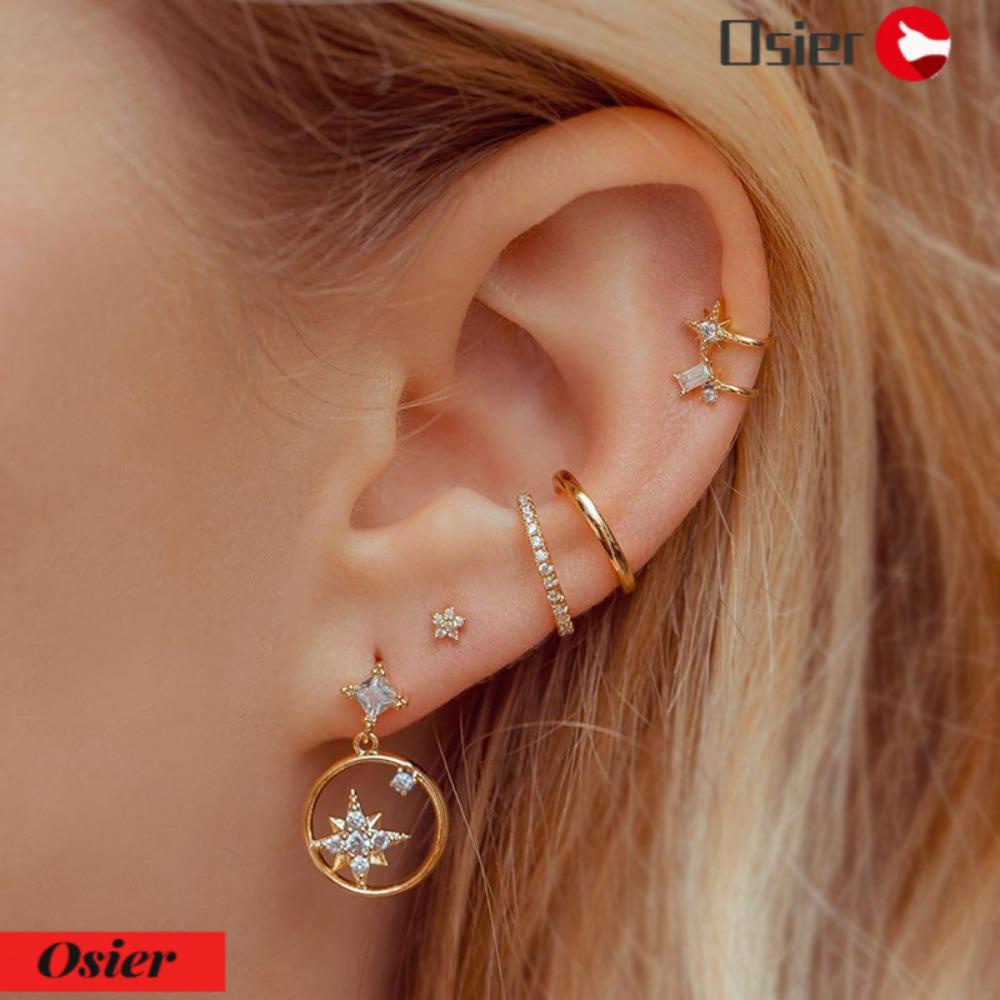 OSIER1 Khuyên Tai Tròn Thép Không Gỉ Đính Đá Zircon Mới