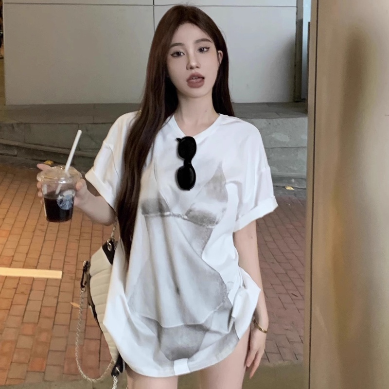 COZOK Áo Thun Ngắn Tay Dáng Rộng In Họa Tiết Kiểu retro Thời Trang Cho Nữ