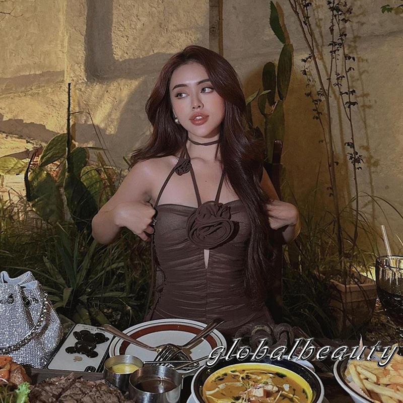 Đầm không tay dáng ôm Hoạ Tiết Hoa Thiết Kế Hở Lưng Quyến Rũ