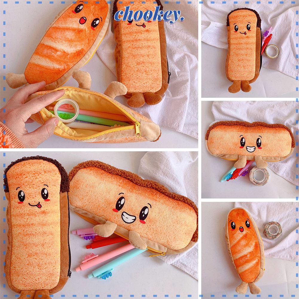 CHOOKEY Túi Đựng Bút Bằng Vải Bạt Phối Lông Hình Hoạt Hình Dễ Thương