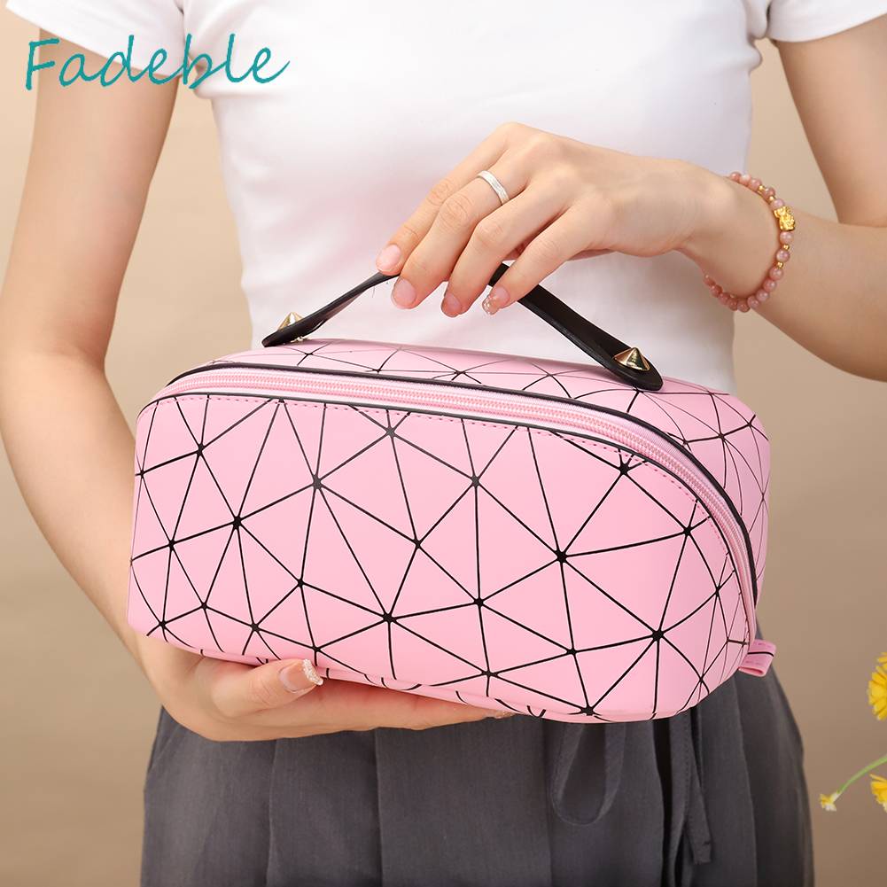 Túi Da PU Đựng Mỹ Phẩm Đa Năng Họa Tiết Lưới Hình Thoi