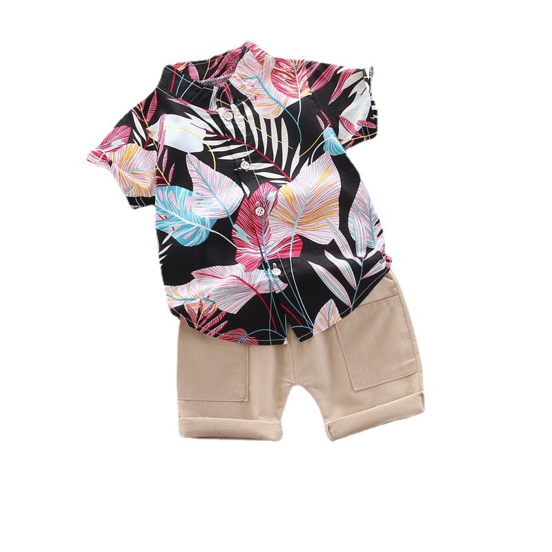 Áo Sơ Mi Ngắn Tay Họa Tiết Lá Cây Kèm Quần Ngắn Thời Trang Mùa Hè Cho Trẻ Em Trai