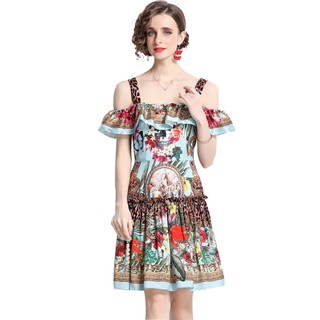Đầm Hai Dây Chiết Eo Phong Cách Retro Pháp