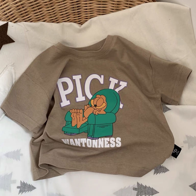 Áo Thun Cotton Tay Ngắn Cổ Tròn Thoải Mái Dễ Phối Đồ Thời Trang Phong Cách Hàn Quốc Cho Bé