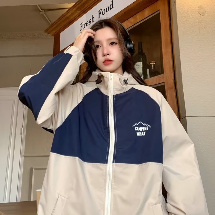 Áo Khoác Bóng Chày Màu Sắc Tương Phản Phong Cách Hong Kong Thời Trang Xuân Thu Cho Nữ