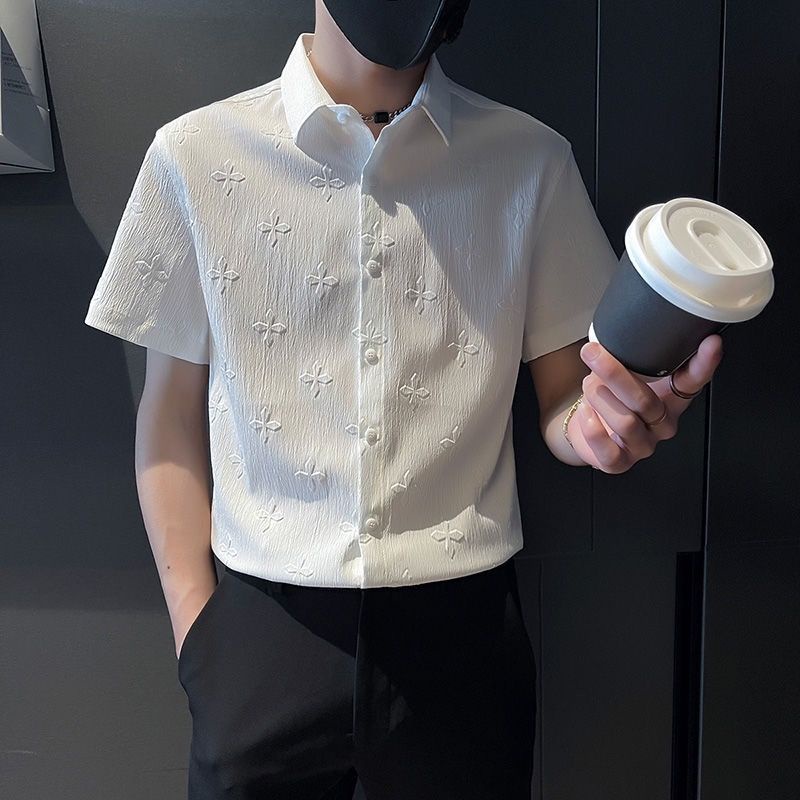 Áo Sơ Mi Tay Ngắn Cổ Vuông Màu Sắc Đơn Giản Phong Cách Hàn Quốc Cho Nam