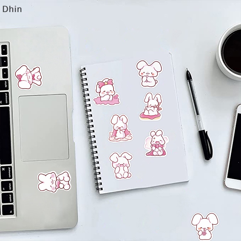 Set 50 Nhãn Dán Hình Thỏ Hoạt Hình Màu Hồng Trang Trí Vali Laptop Hành Lý