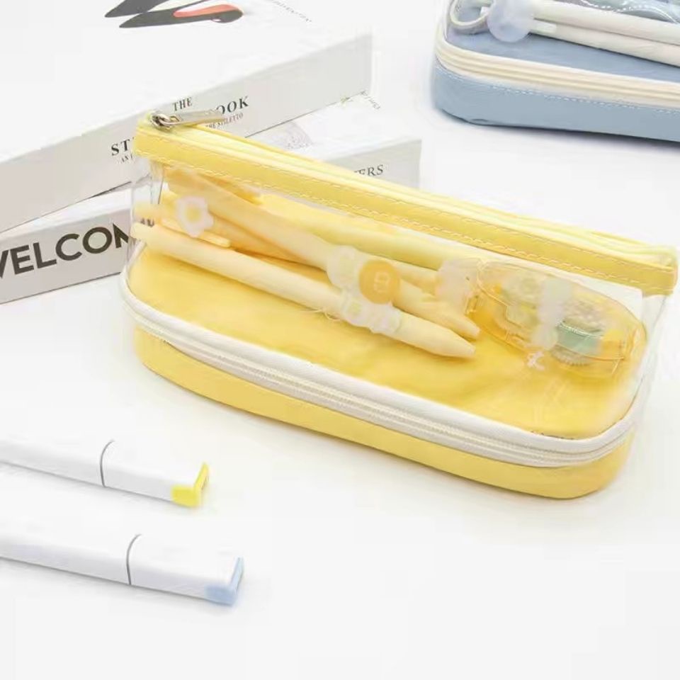 Túi Đựng Bút Trong Suốt Hai Lớp Đa Năng Tiện Dụng Ốp
