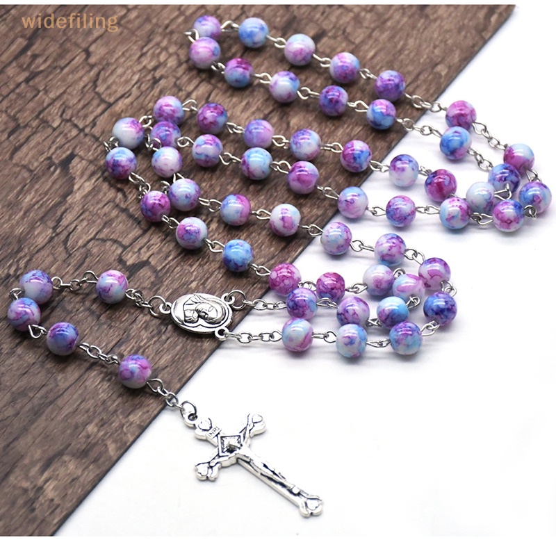 Vòng Cổ Chuỗi Hạt Thủy Tinh 8mm Mặt Thánh Giá Thời Trang Cho Nam Và Nữ