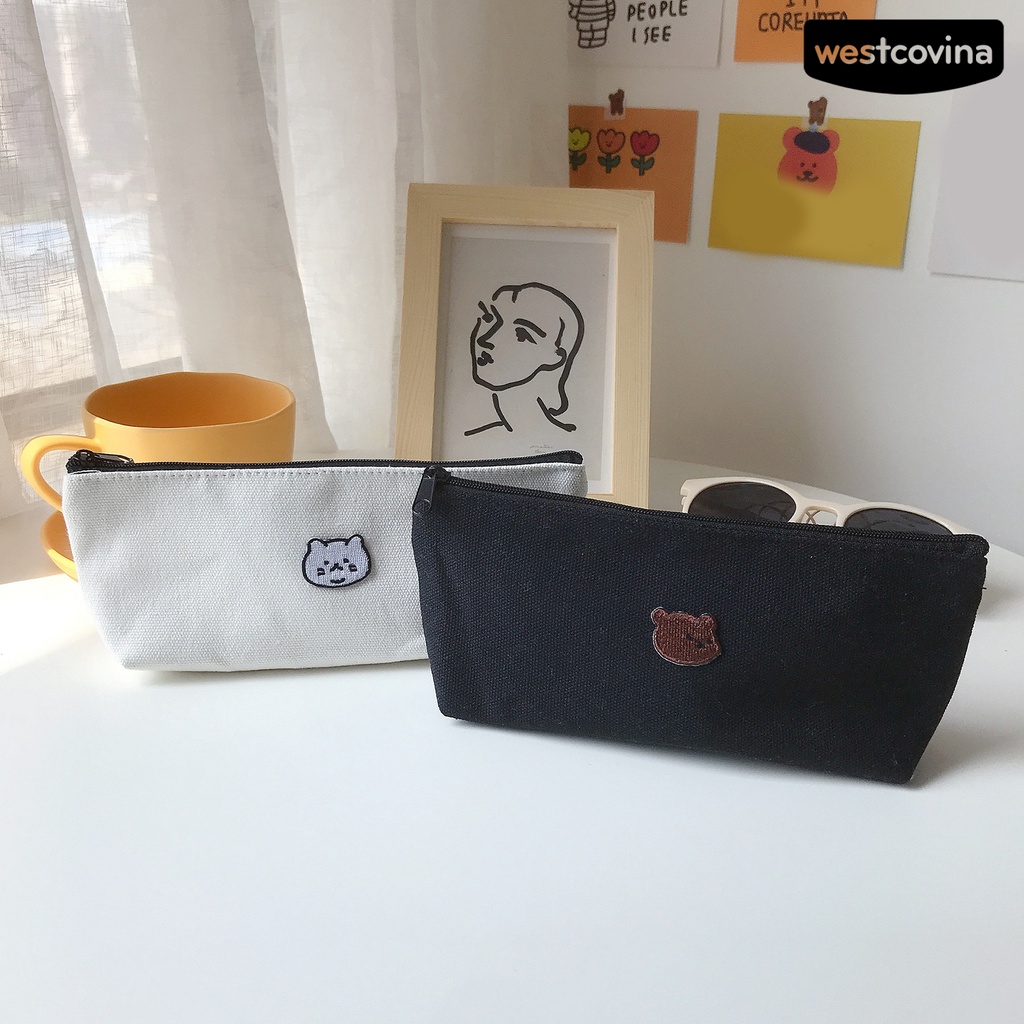 [WSTN]✎Túi Đựng Bút Thêu Họa Tiết Gấu Hoạt Hình Chống Bụi Bẩn Tiện Dụng Cho Cặp Đôi