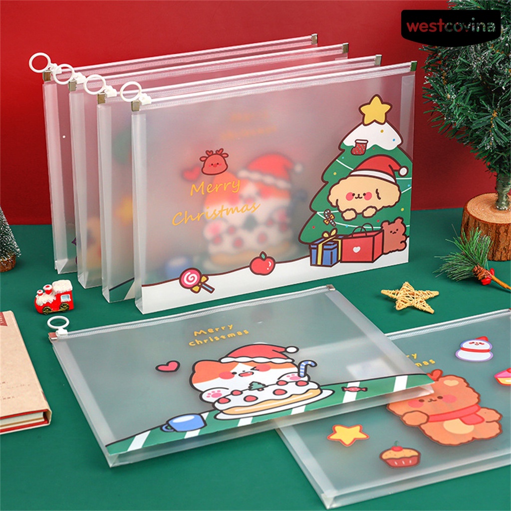 [WSTN]✎Túi Đựng Tài Liệu A4 Trong Suốt Chống Thấm Nước Sức Chứa Lớn Có Khóa Kéo Họa Tiết Hoạt