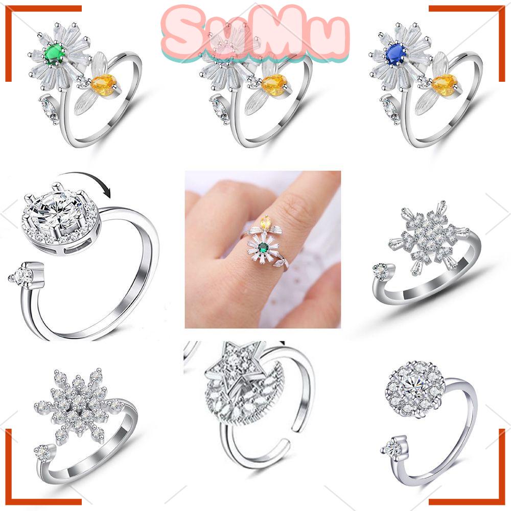 SUMU Nhẫn Pha Lê Sáng Tạo Có Thể Điều Chỉnh Xoay Tự Do
