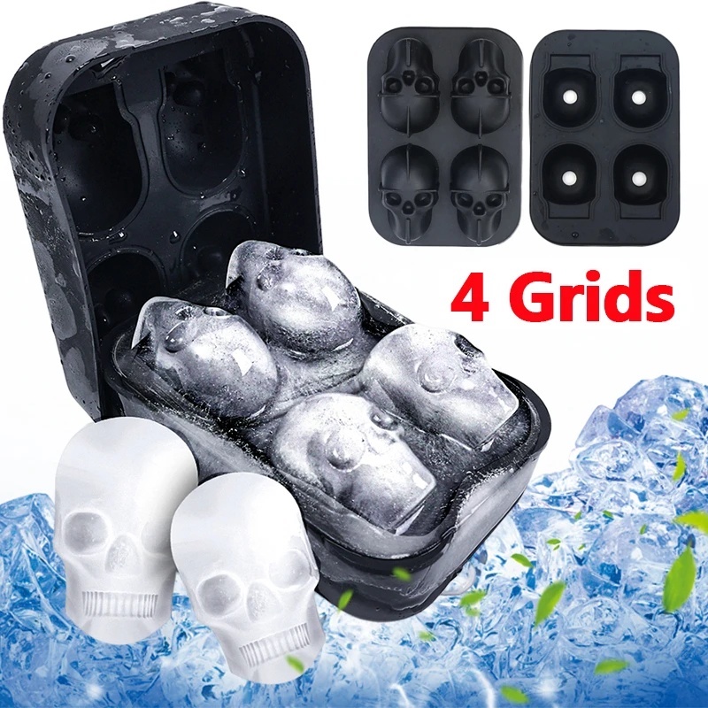Khuôn Silicone Làm Đá 4 Ô Hình Đầu Lâu