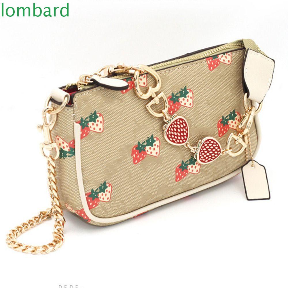 LOMBARD Túi Đeo Chéo Đựng Điện Thoại Hình Trái Dâu Phối Dây Xích Thời Trang Cho Nữ