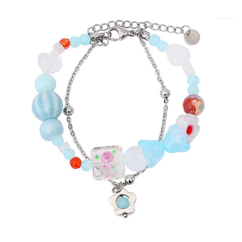 Vòng Tay Hai Lớp Xỏ Hạt Mặt Hoa Ngọt Ngào Y2k