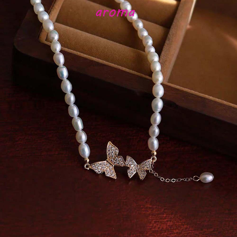 AROMA Vòng Cổ Ngắn Mặt Bướm Đính Đá Thời Trang Cho Nữ