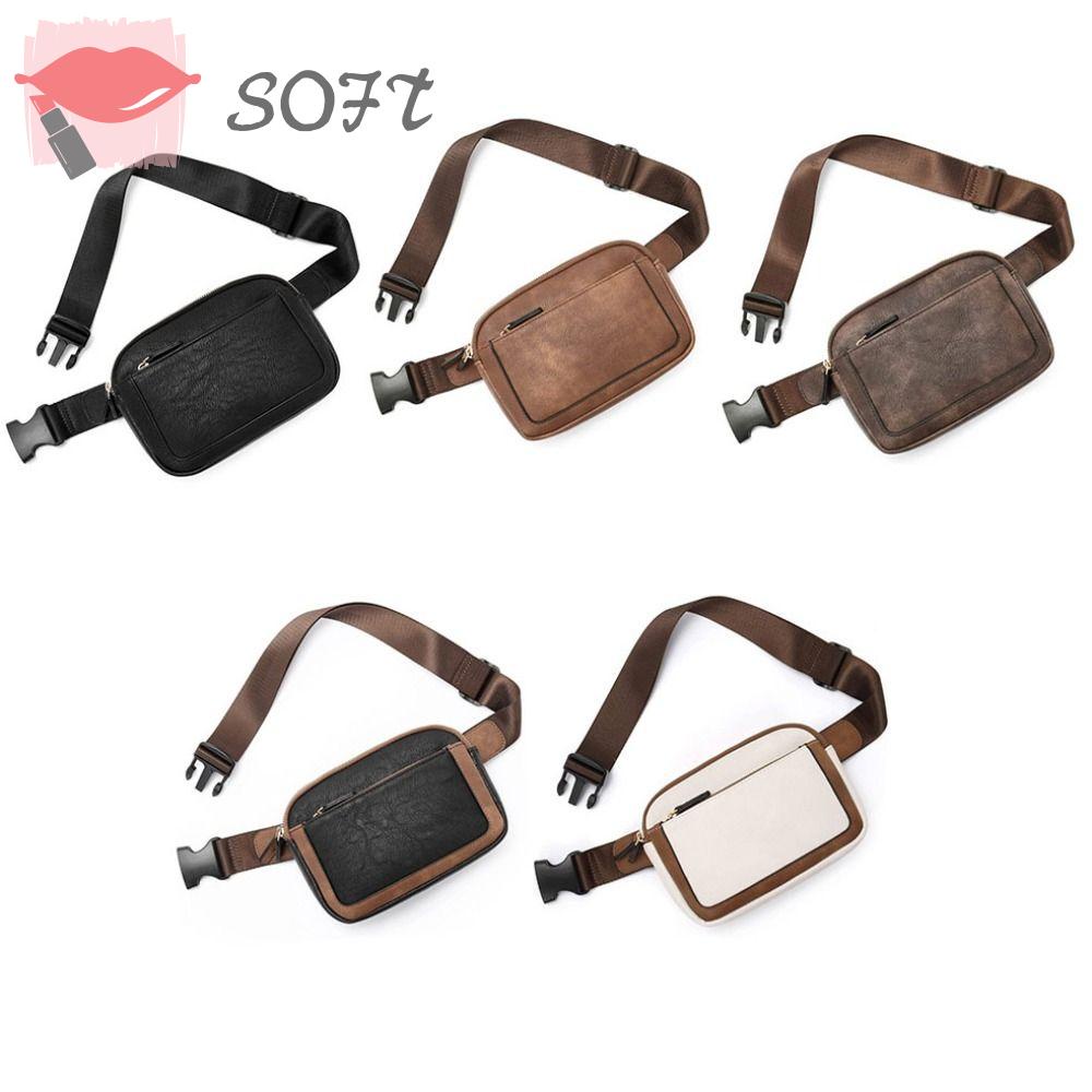 SOFTNESS Túi Đeo Hông Mini Bằng Da PU Kèm Túi Ẩn Tiện Dụng Mang Theo Du Lịch Cho Nữ