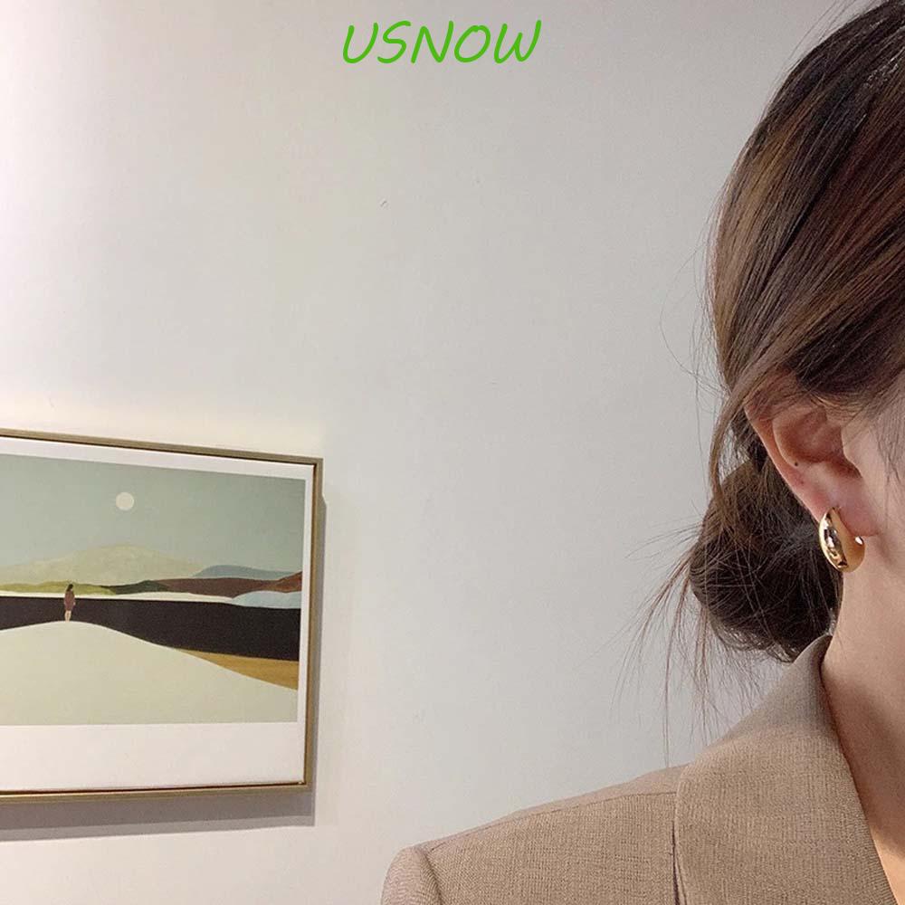 USNOW Khuyên Tai Tròn Màu Bạc Đơn Giản Thời Trang Cho Nữ