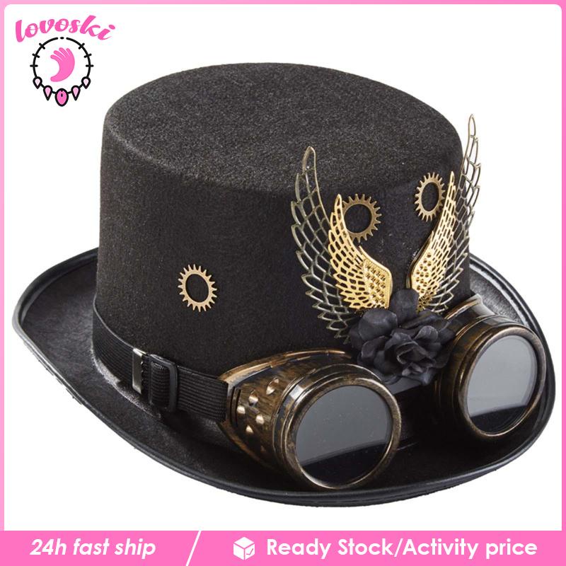 Nón Hóa Trang Halloween Phong Cách Steampunk Màu Vàng Đen E 56-58cm