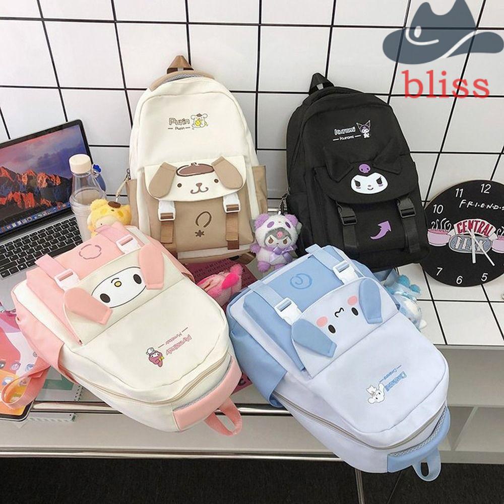 BLISS Ba Lô Đi Học Sức Chứa Lớn Bằng Nylon In Họa Tiết Hoạt Hình Kuromi Cinnamoroll Dễ Thương Cho Học Sinh