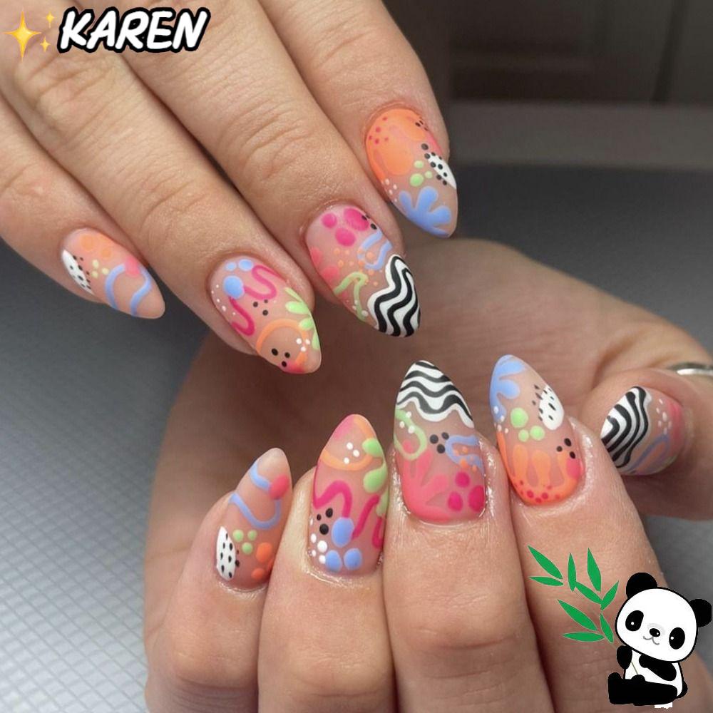 KAREN Móng Tay Giả Dạng Nhấn DIY Phong Cách Pháp