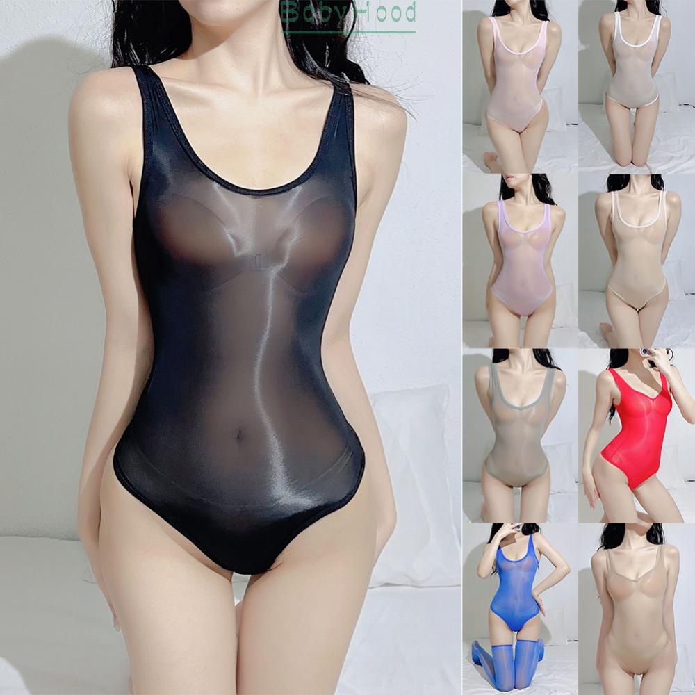 Women Oil Shiny Glossy Sexy Lingerie High Cut Leotard Bikini Thong Bodysuit#BBHOOD