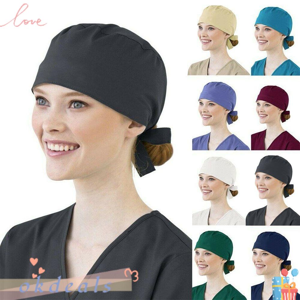 OKDEALS Mũ Phẫu Thuật Tròn Chất Liệu Cotton Có Thể Điều Chỉnh Kích Cỡ