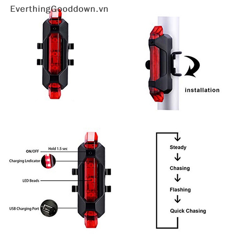 Everthinggood Đèn Cảnh Báo Chống Thấm Nước Sạc USB Gắn Đuôi Xe Đạp Leo Núi