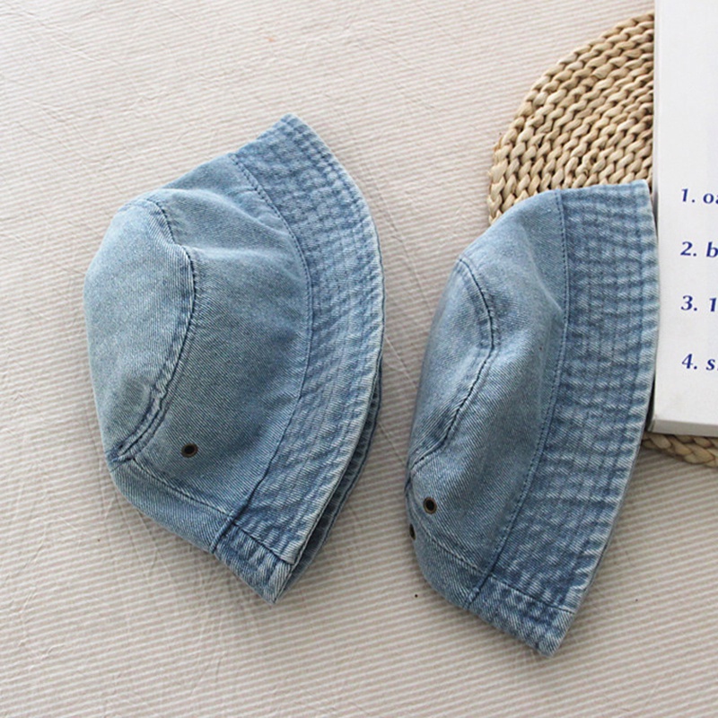 Nón bucket Chất Liệu cotton Jean Màu Trơn Phong Cách Nhật Bản Dễ Giặt Thời Trang Cho Bé