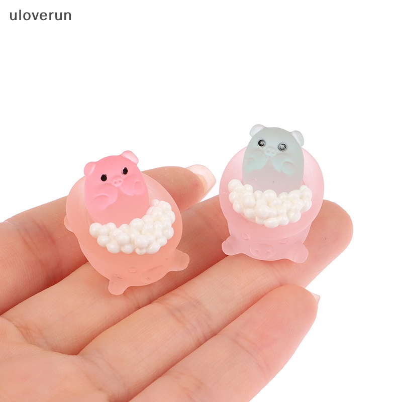 Set 2 Phụ Kiện Trang Trí Điện Thoại Hình Chú Heo Trong Bồn Tắm Bằng Nhựa Phát Quang DIY