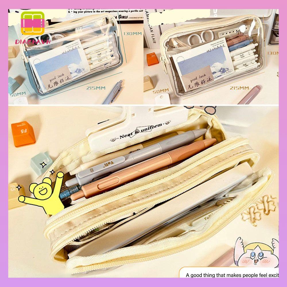 DIACHAVN Túi Đựng Bút Bằng PVC Trong Suốt Hai Lớp Tiện Dụng Ốp