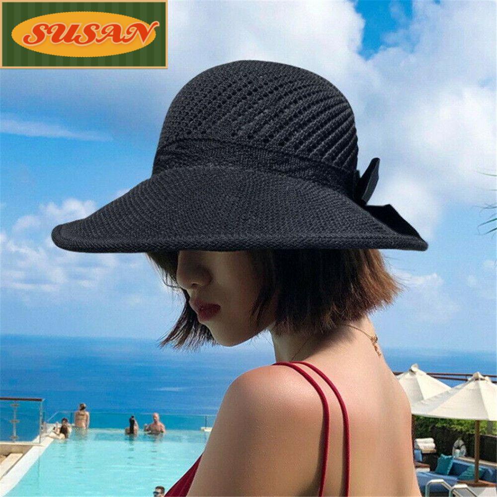 SUSANS Mũ Rộng Vành Phối Nơ Thời Trang Biển Cho Nữ